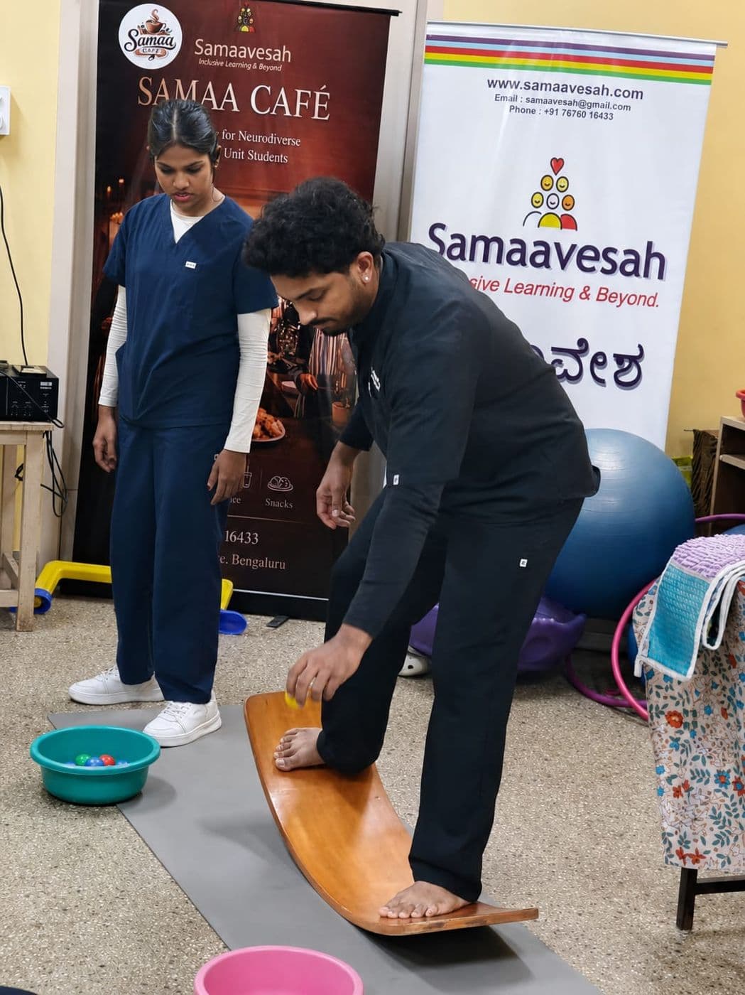 Balance-board exercise during occupational therapy
