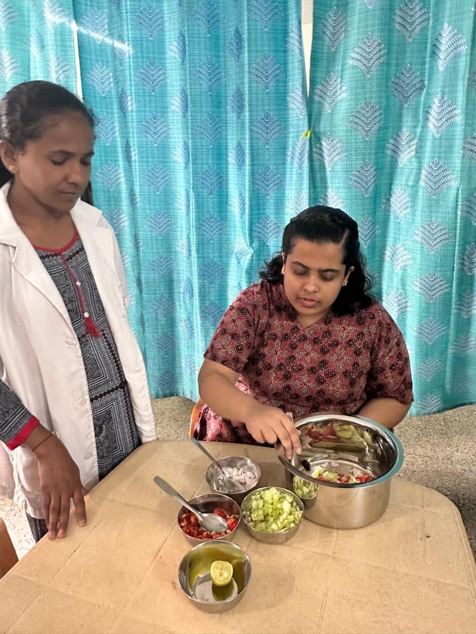 Learning food preparation in the kitchen