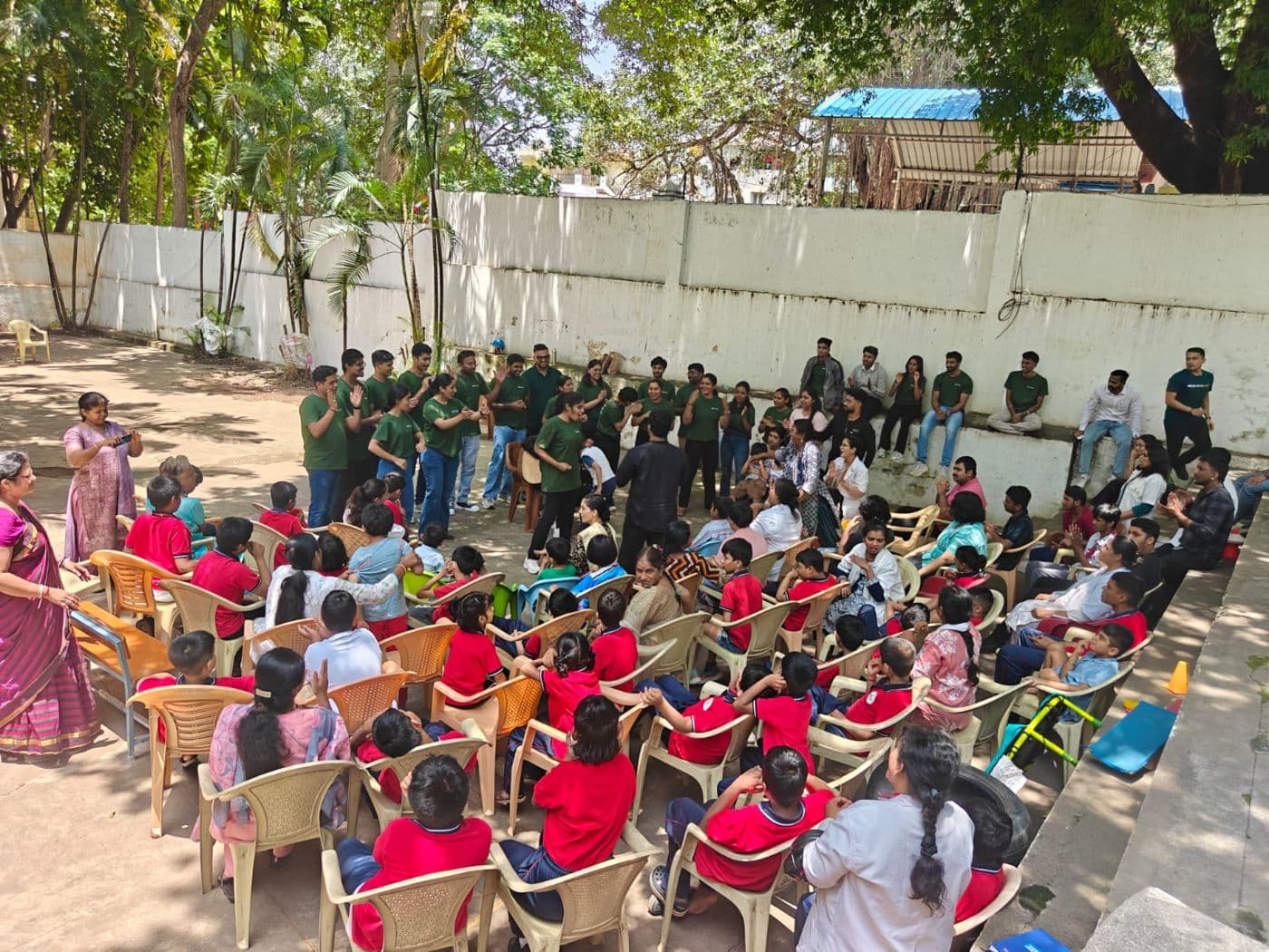 Community gathering in the courtyard